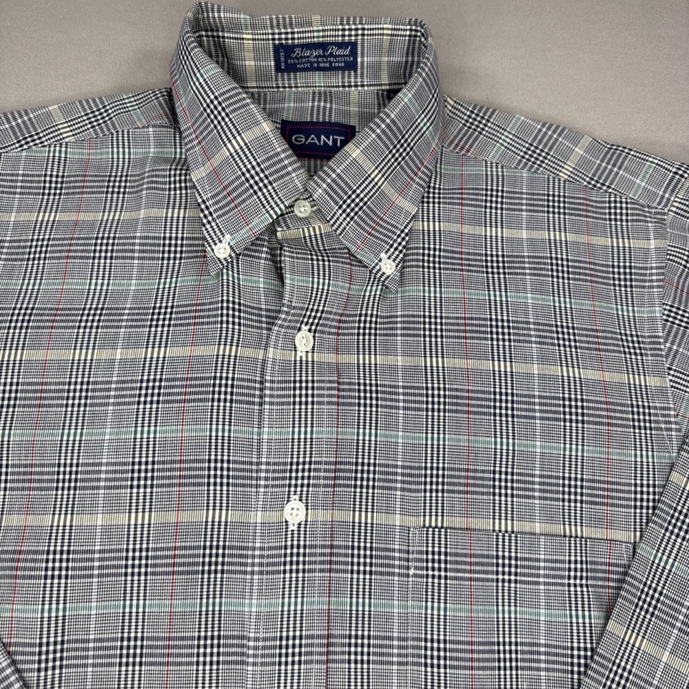 Vintage Gant Shirt Men's 15.5 33 Blazer Plaid Cotton Blend Long Sleeve Hong Kong - Picture 3 of 10